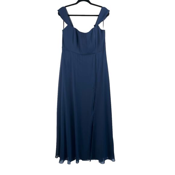 After Six Chiffon Midnight Blue Off-The-Shoulder Basque Neck Maxi Dress 4 NWOT - Picture 3 of 14